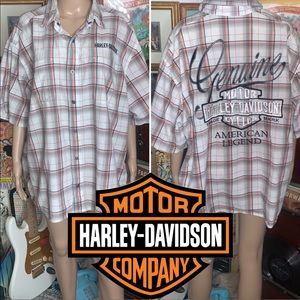 Mens 2XL XXL Harley Davidson motorcycles embroidered plaid button up shirt top